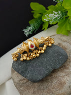 Gold-Plated Artificial Stones Studded & Pearls Beaded Ghungroo Finger Ring