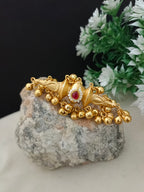 Gold-Plated Artificial Stones Studded & Pearls Beaded Ghungroo Finger Ring
