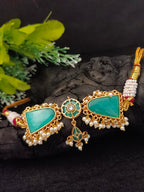 Gold-Plated Kundan & Pearl Beaded Choker Set with Jhumka Earrings