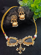 Gold-Plated Kundan & Pearl Beaded Choker Set with Jhumka Earrings