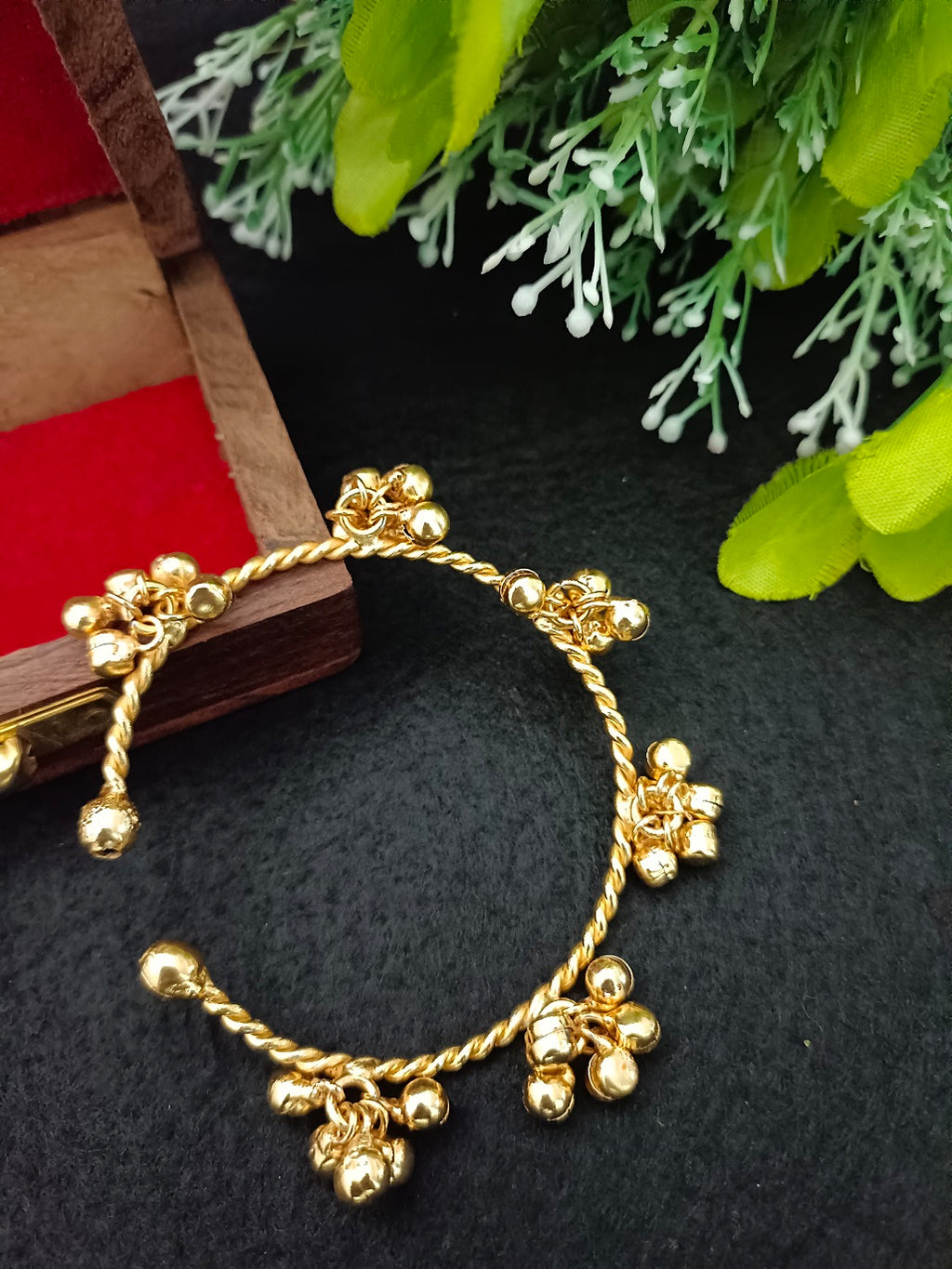 Women Gold-Plated Ghungroo Beaded Kashmiri Bangle-Style Brass Bracelet