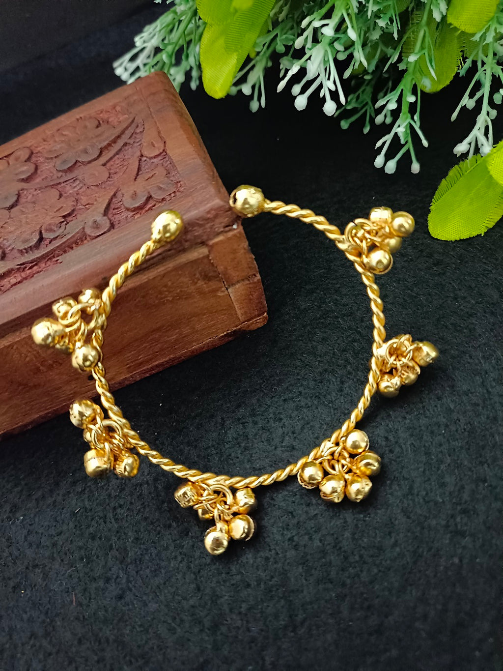 Women Gold-Plated Ghungroo Beaded Kashmiri Bangle-Style Brass Bracelet