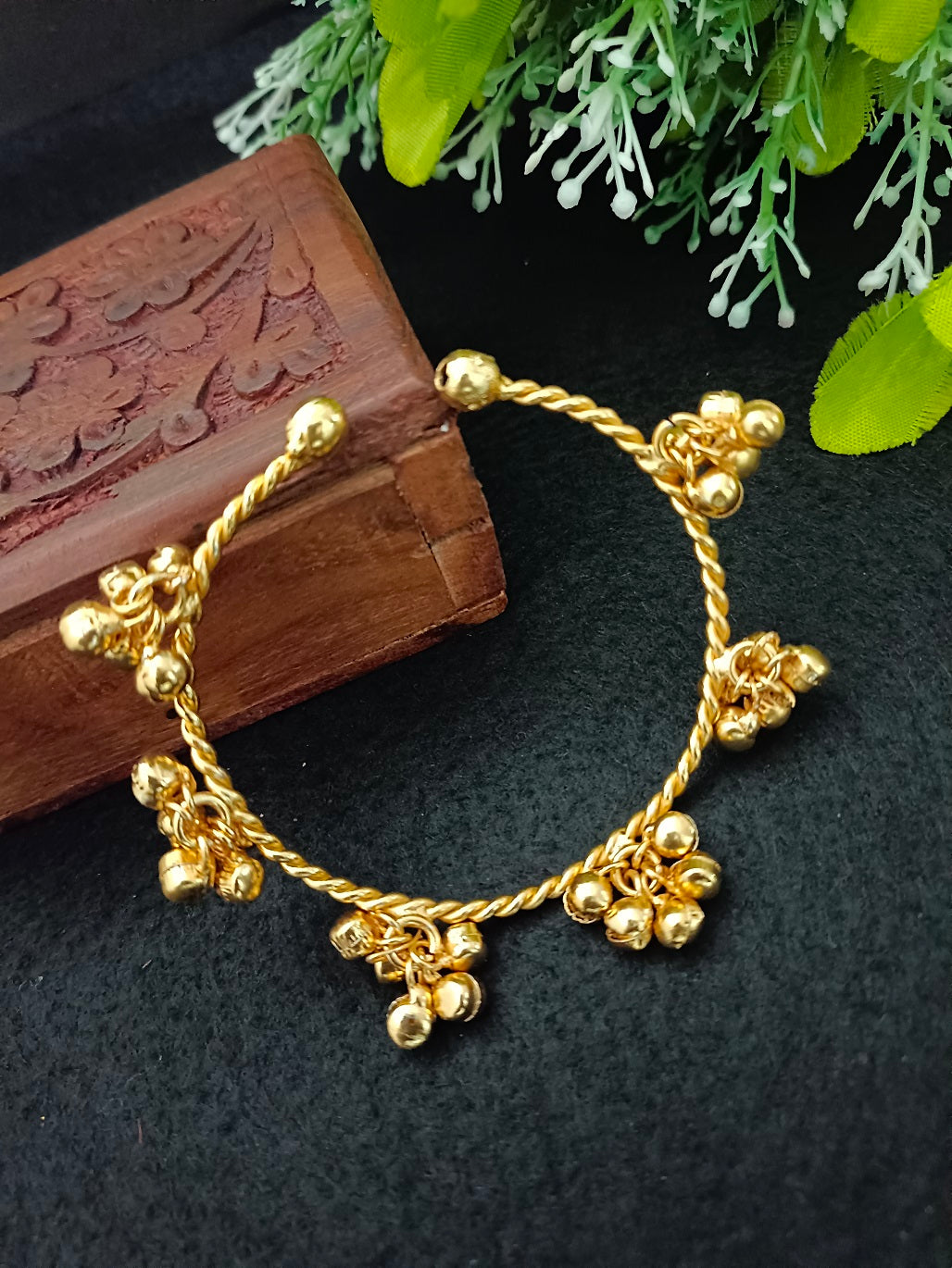 Women Gold-Plated Ghungroo Beaded Kashmiri Bangle-Style Brass Bracelet
