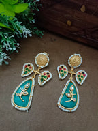 Brass-Plated Kundan Studded Peacock Kashmiri Statement Drop Earrings