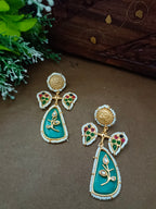 Brass-Plated Kundan Studded Peacock Kashmiri Statement Drop Earrings