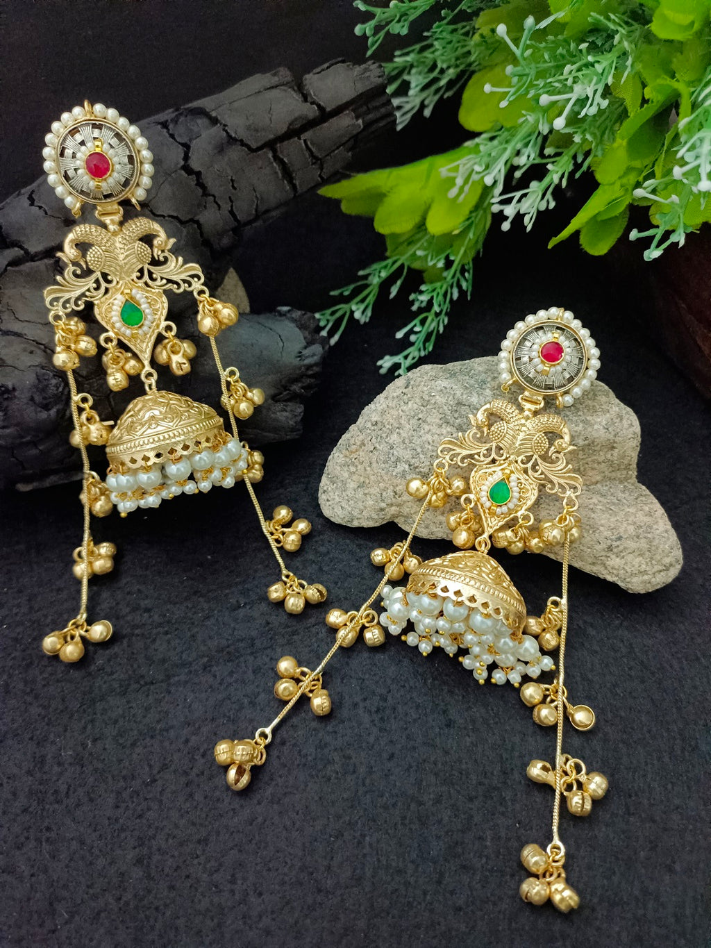Traditional Gold Tone Kashmiri Jhumka Earrings Ghungaroo Drop Earrings