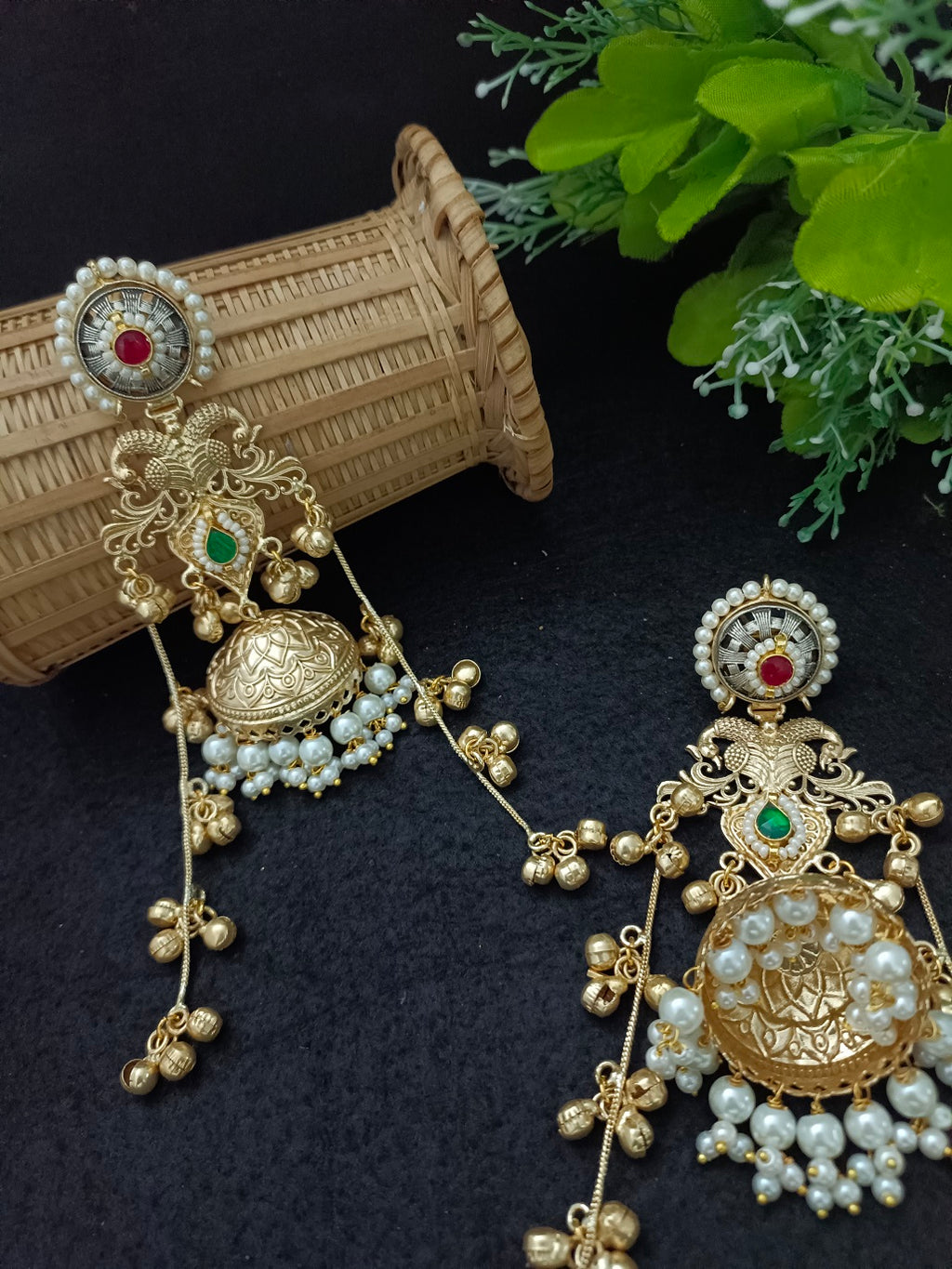 Traditional Gold Tone Kashmiri Jhumka Earrings Ghungaroo Drop Earrings