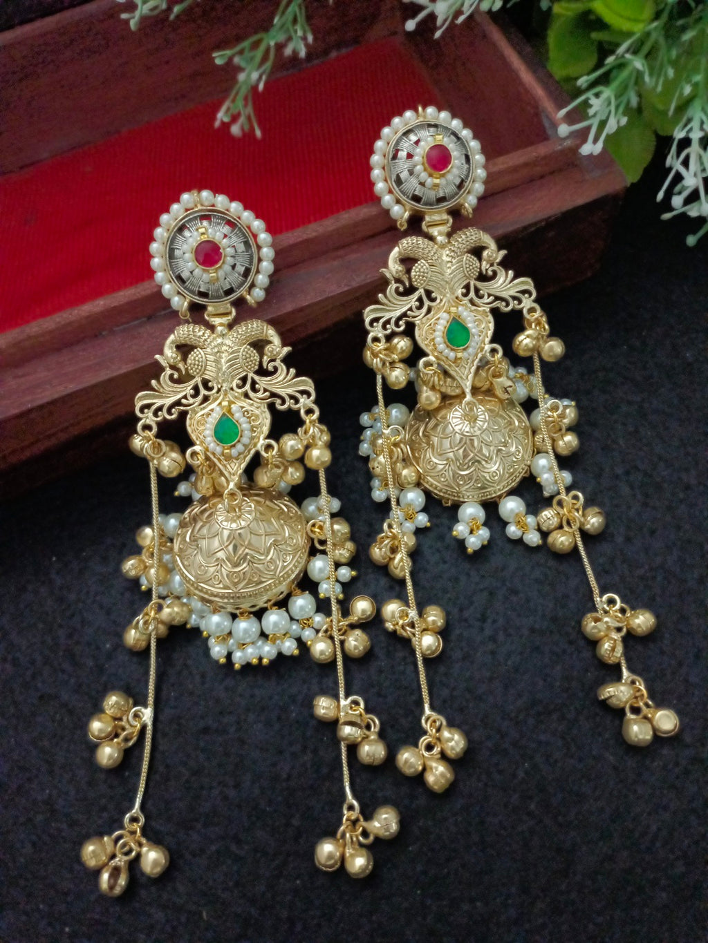 Traditional Gold Tone Kashmiri Jhumka Earrings Ghungaroo Drop Earrings