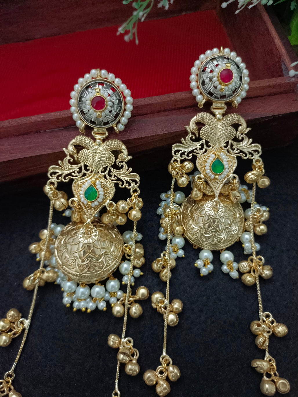 Traditional Gold Tone Kashmiri Jhumka Earrings Ghungaroo Drop Earrings