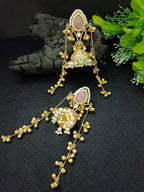 Kashmiri Jhumka Earrings with Color Stone – Traditional Gold Tone Ghungaroo Drop Earrings