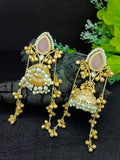 Kashmiri Jhumka Earrings with Color Stone – Traditional Gold Tone Ghungaroo Drop Earrings
