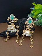 Kashmiri Jhumka Earrings with Color Stone – Traditional Gold Tone Ghungaroo Drop Earrings