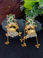 Gold-Plated Ganesh Kashmiri Jhumka Earrings with Pearl Droplets