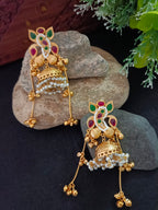 Gold-Plated Ganesh Kashmiri Jhumka Earrings with Pearl Droplets