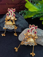 Gold-Plated Ganesh Kashmiri Jhumka Earrings with Pearl Droplets