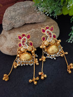 Gold-Plated Ganesh Kashmiri Jhumka Earrings with Pearl Droplets