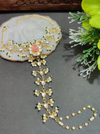 Gold-Plated Kundan Studded Meenakari Ring Hathphool Pearl Bracelets