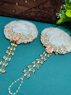 Set Of 2 Gold-Plated Kundan Studded Meenakari Ring Hathphool Pearl Bracelets