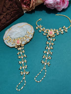 Set Of 2 Gold-Plated Kundan Studded Meenakari Ring Hathphool Pearl Bracelets