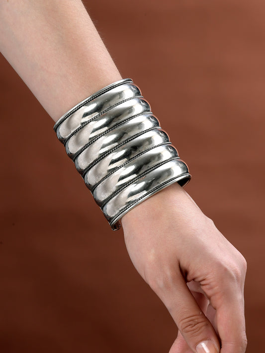 German Silver-Plated Statement Brass Stacking Hammered Statement Cuff Bracelet