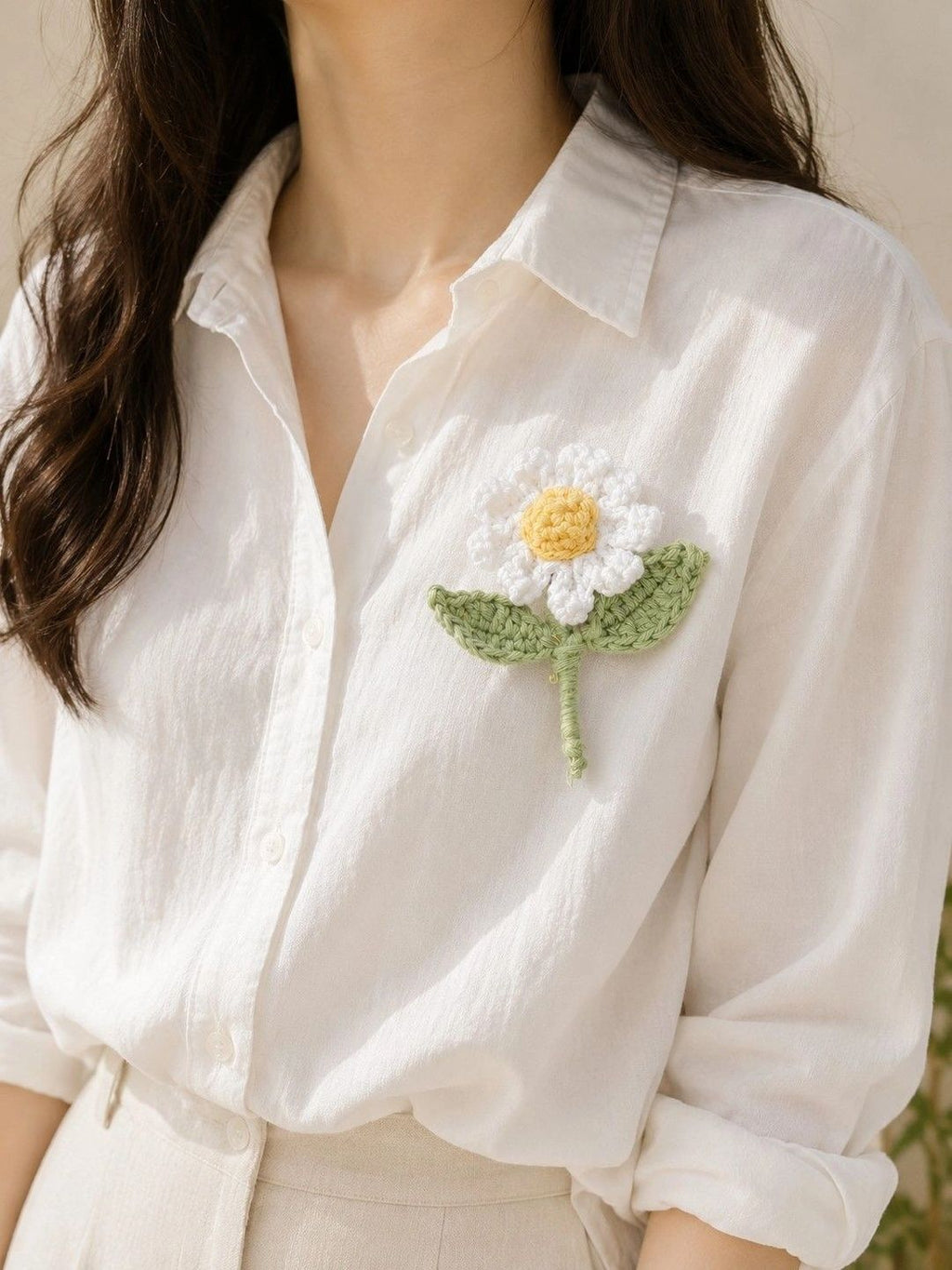 Handmade Crochet Daisy Flower Brooch – White
