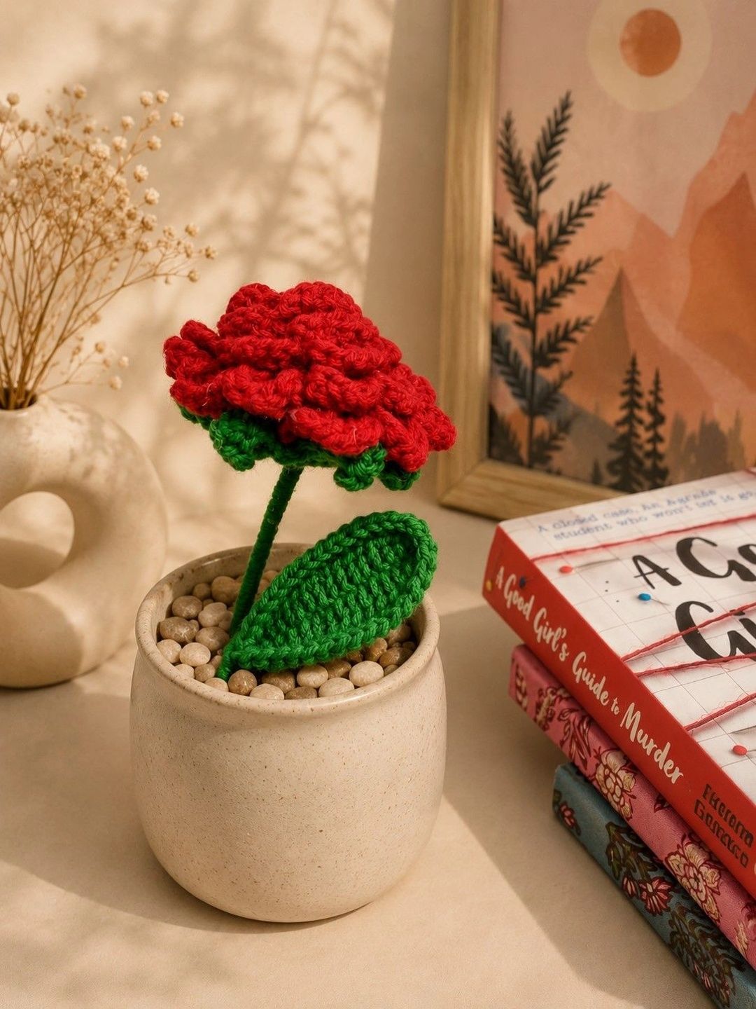 Handmade Crochet Rose Artificial Flower – Red