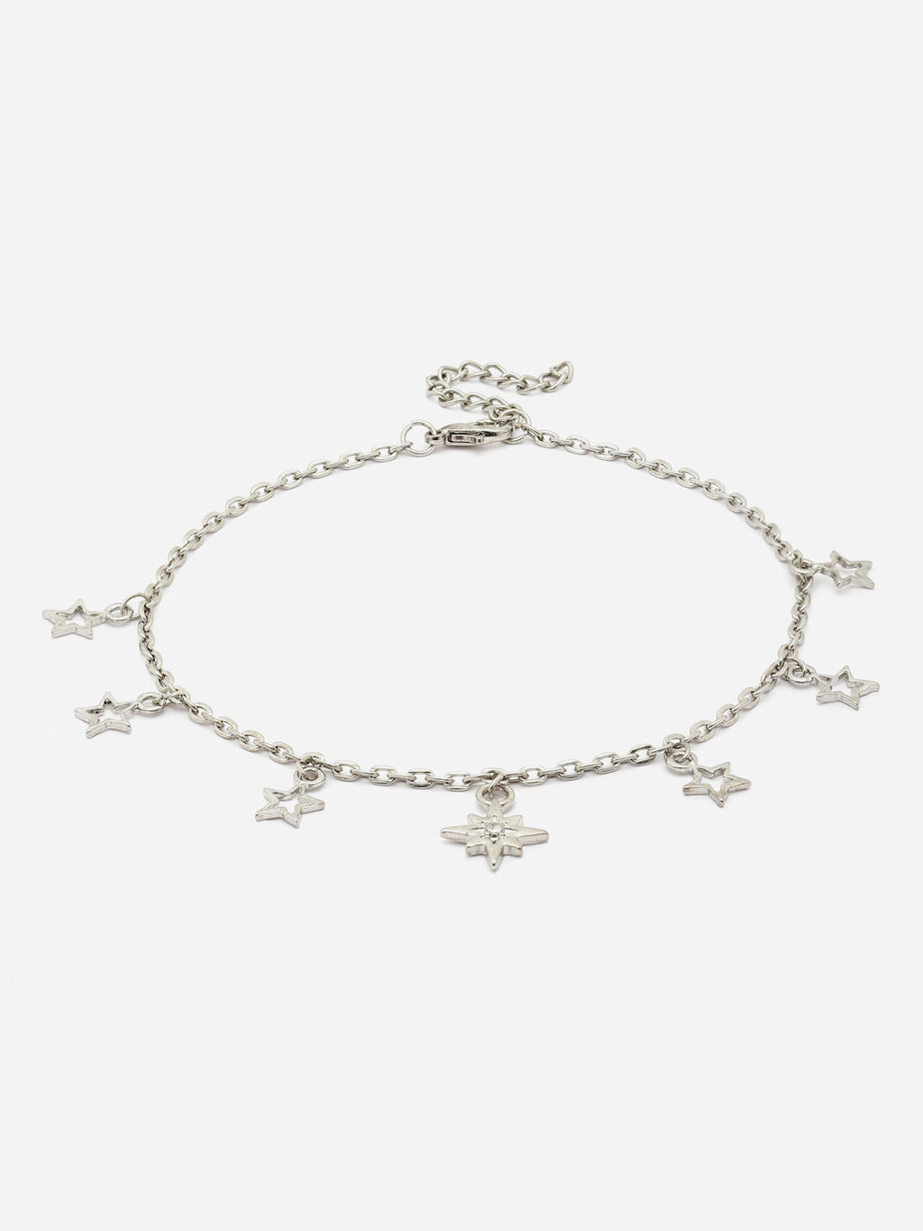 Star Charm Bracelet - Silver Chain with Delicate Dangling Star Pendants