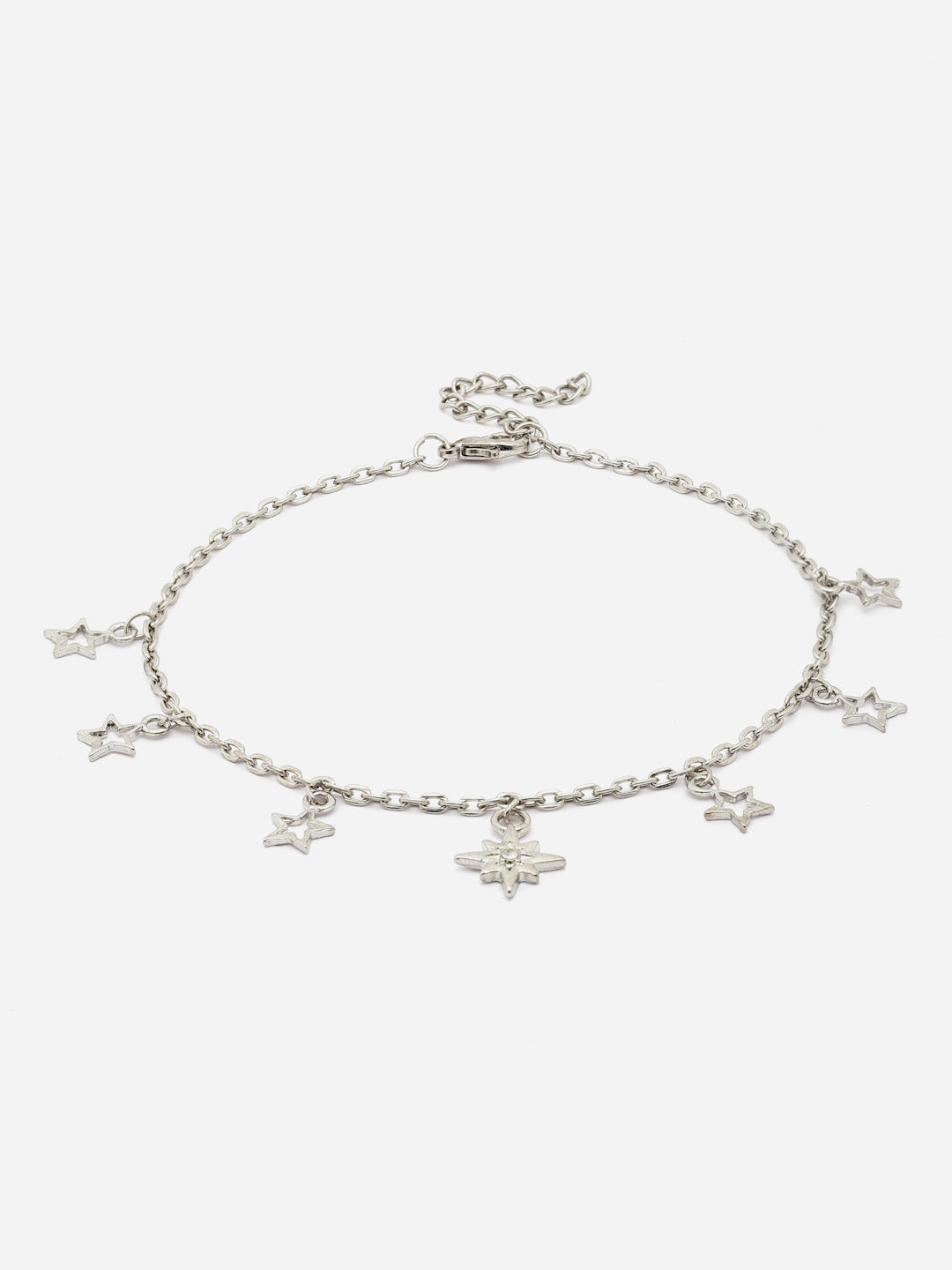 Star Charm Bracelet - Silver Chain with Delicate Dangling Star Pendants