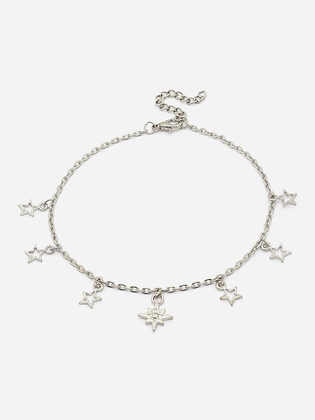 Star Charm Bracelet - Silver Chain with Delicate Dangling Star Pendants