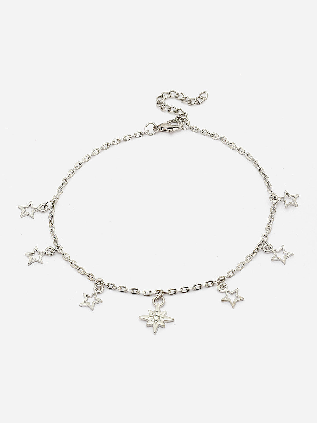 Star Charm Bracelet - Silver Chain with Delicate Dangling Star Pendants