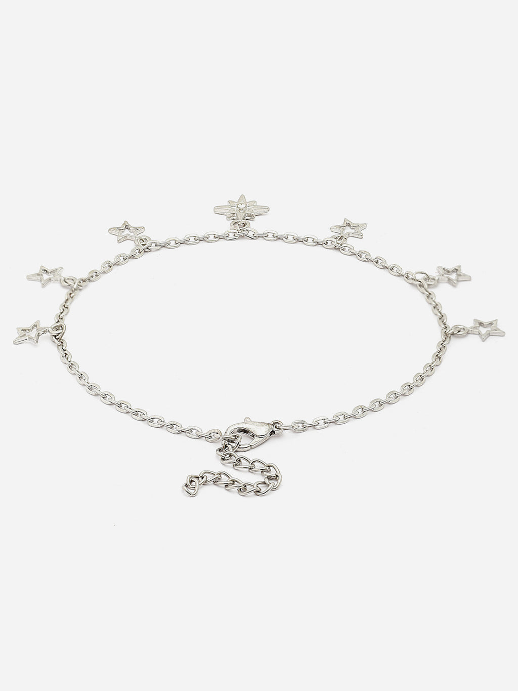 Star Charm Bracelet - Silver Chain with Delicate Dangling Star Pendants