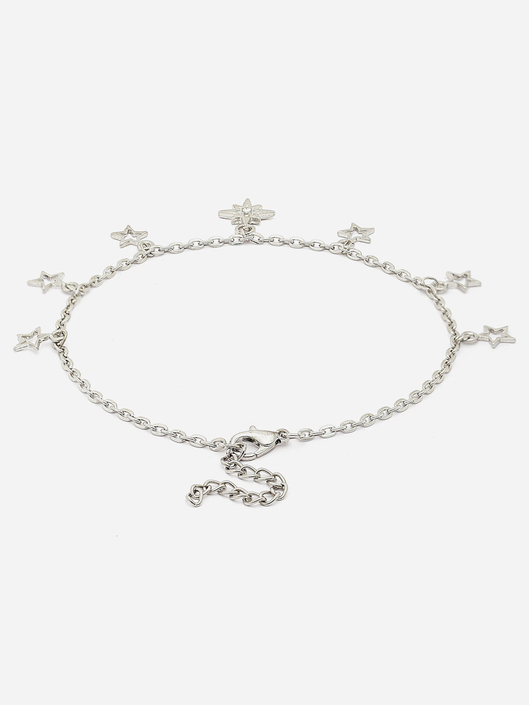 Star Charm Bracelet - Silver Chain with Delicate Dangling Star Pendants