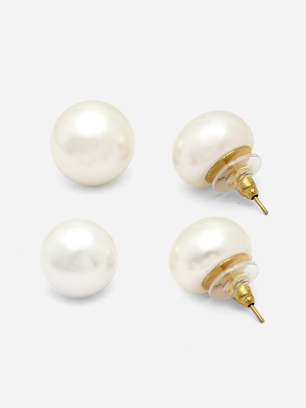 Pearl Stud Gold Plated Earrings Minimalist Earrings for Women Set of 2