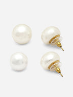 Pearl Stud Gold Plated Earrings Minimalist Earrings for Women Set of 2