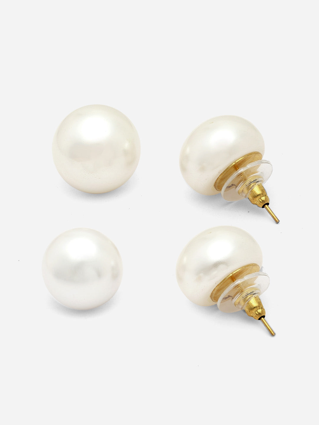 Pearl Stud Gold Plated Earrings Minimalist Earrings for Women Set of 2
