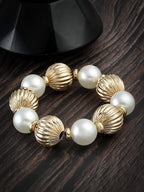 Elegant Gold-Plated and Pearl Statement Bracelet for Women