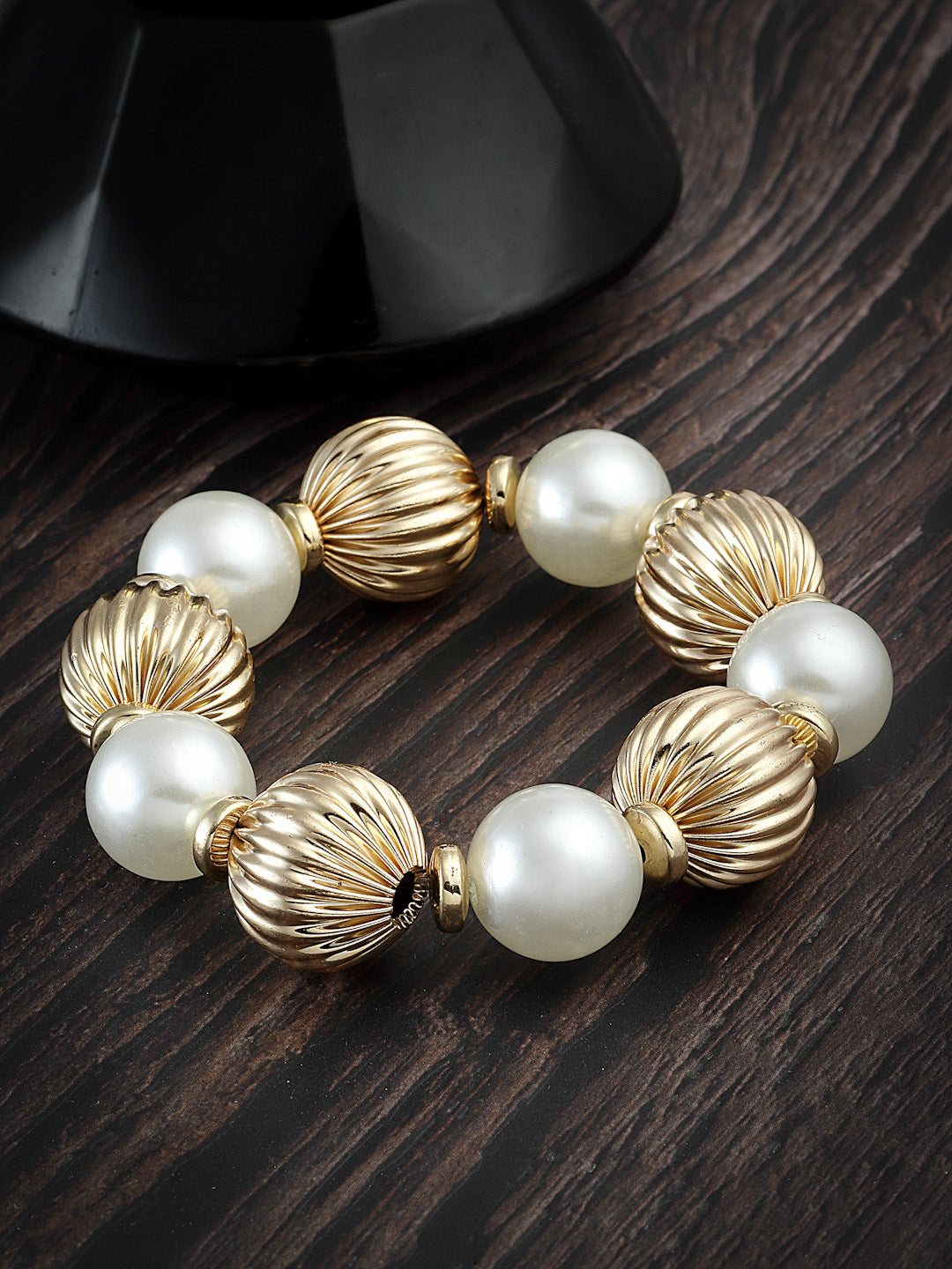 Elegant Gold-Plated and Pearl Statement Bracelet for Women