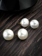 Pearl Stud Gold Plated Earrings Minimalist Earrings for Women Set of 2