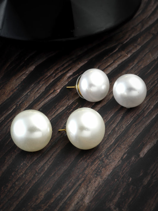 Pearl Stud Gold Plated Earrings Minimalist Earrings for Women Set of 2