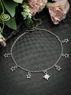 Star Charm Bracelet - Silver Chain with Delicate Dangling Star Pendants
