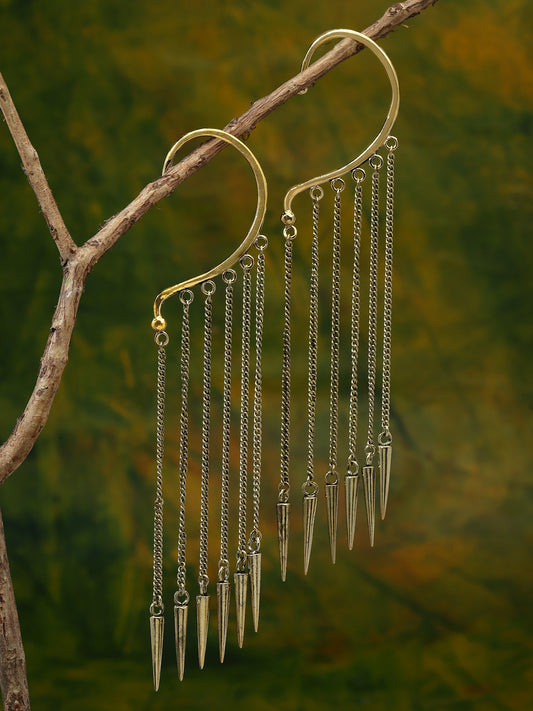 Gold-Plated Contemporary Ear Cuff Drop Long Snake Chain Statement Dangle Hoop Earrings