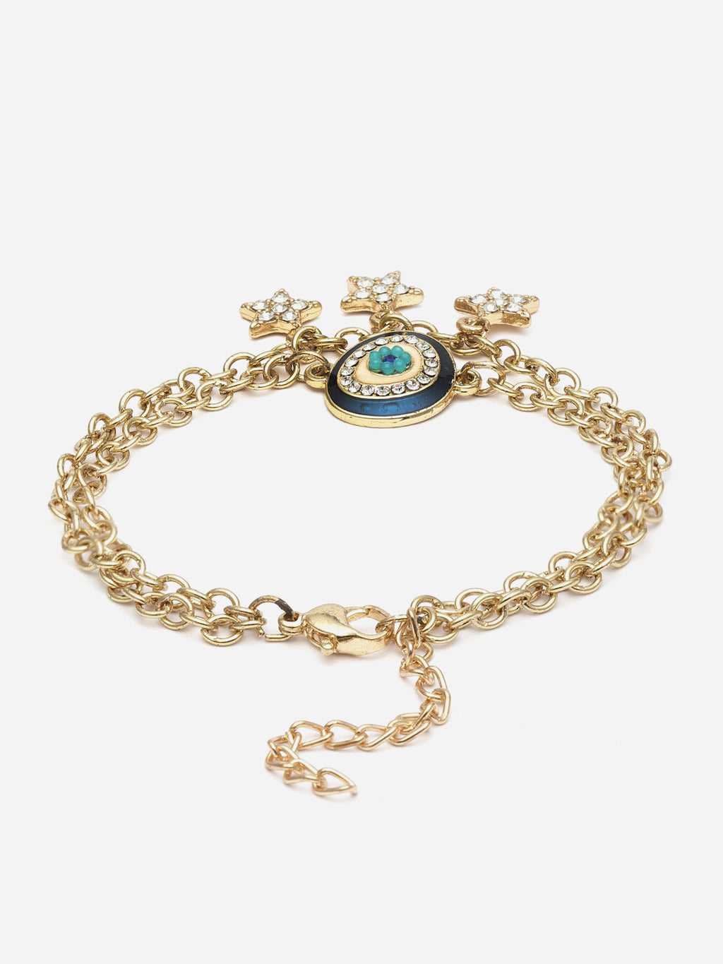 Gold-Plated Evil Eye Charm Bracelet with Star Pendants