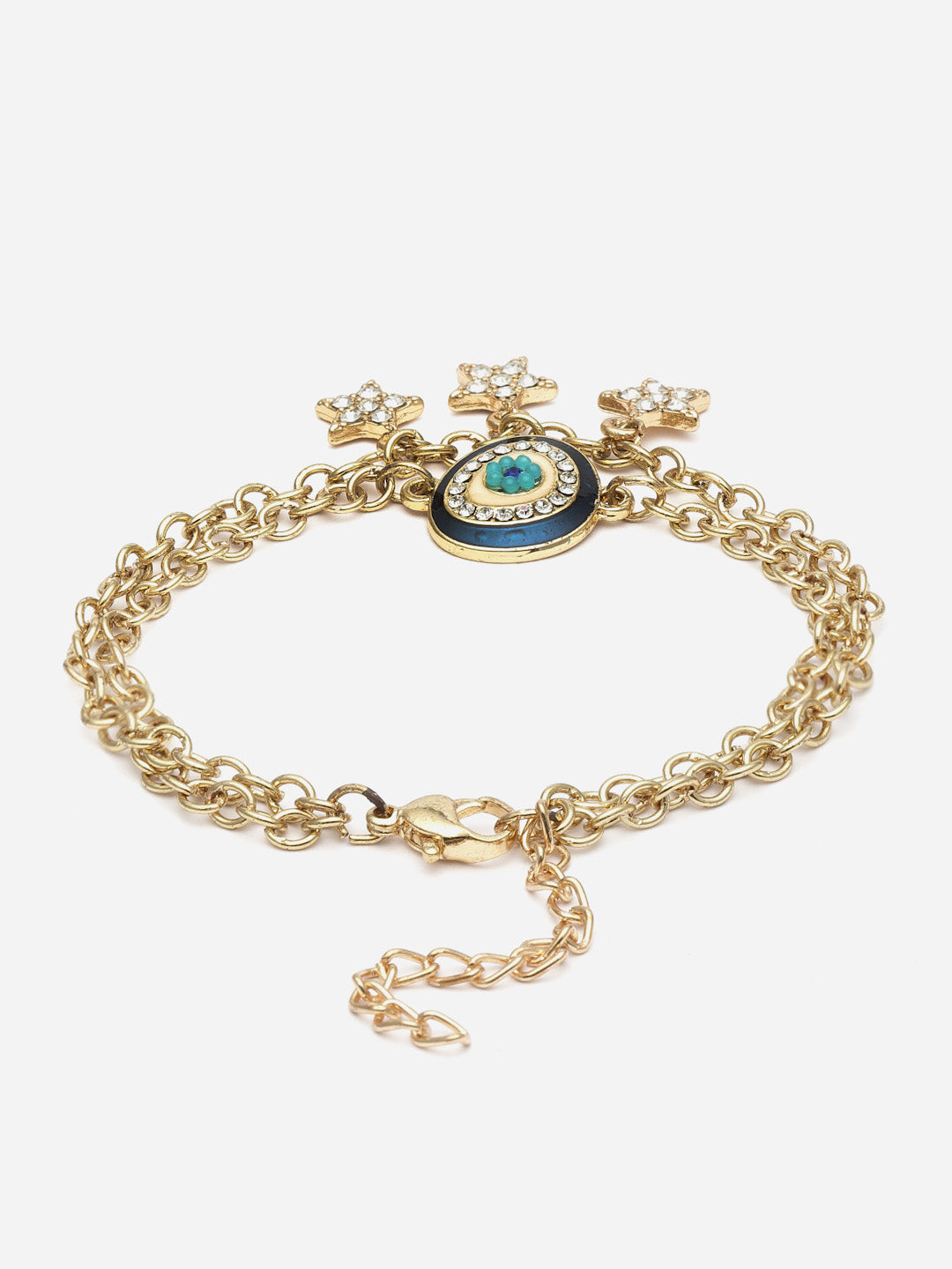 Gold-Plated Evil Eye Charm Bracelet with Star Pendants