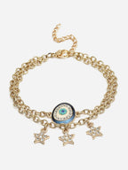 Gold-Plated Evil Eye Charm Bracelet with Star Pendants