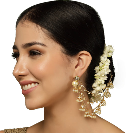 Sanjog Gold-Plated Pearls Studded Classic Layered Ear Chain Ear Cuff 9 Jhumki Jhumka Earring