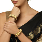 Women Set of 2 Gold-Plated Kundan Thread Meenakari Rajasthani Bridal Pochi Bracelet