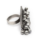 Silver-Plated Oxidised ghungaroo Studded Adjustable Finger Ring