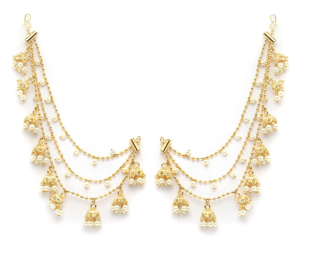 Sanjog Gold-Plated Pearls Studded Classic Layered Ear Chain Ear Cuff 9 Jhumki Jhumka Earring
