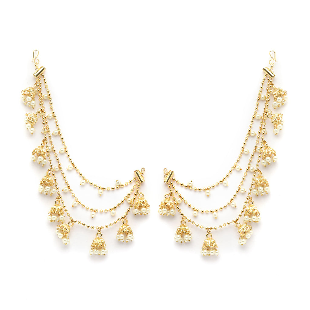 Sanjog Gold-Plated Pearls Studded Classic Layered Ear Chain Ear Cuff 9 Jhumki Jhumka Earring
