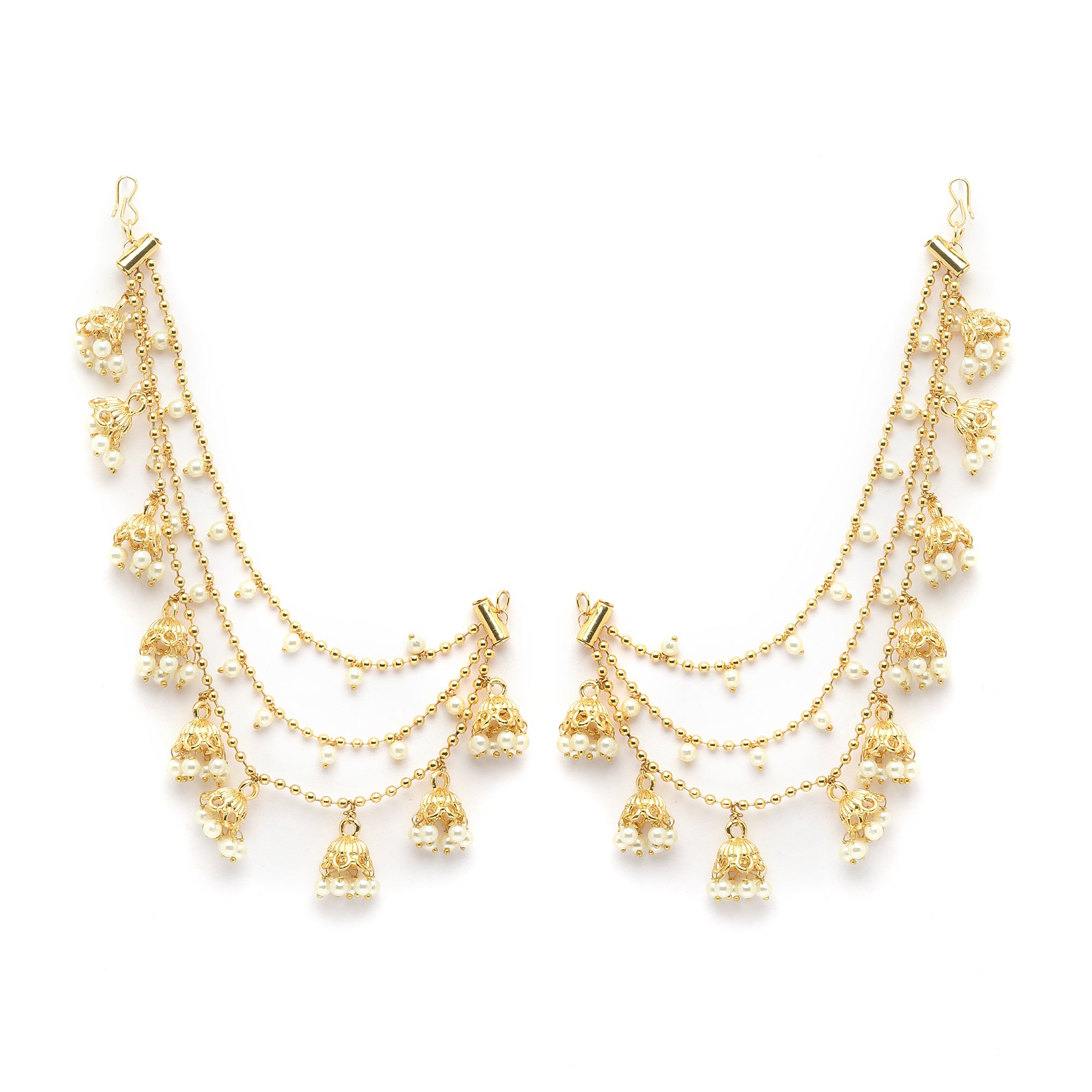 Sanjog Gold-Plated Pearls Studded Classic Layered Ear Chain Ear Cuff 9 Jhumki Jhumka Earring
